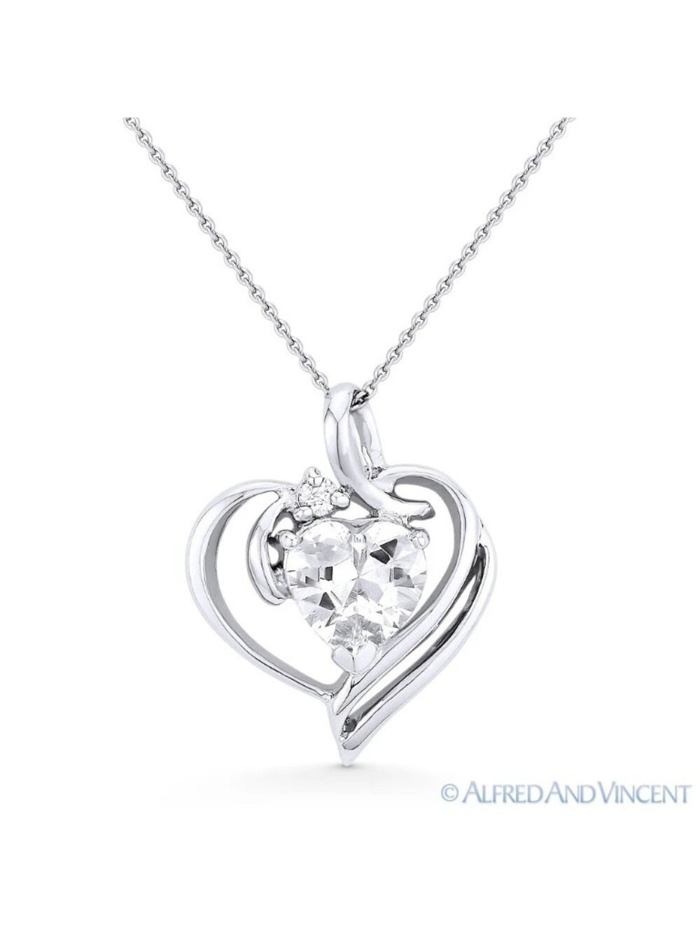 Heart CZ Crystal Pave Love Charm Pendant & Necklace .925 Sterling Silver Rhodium
